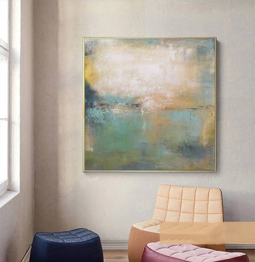 Oversize Yellow Green Painting Abstract Canvas Artwork CK9UD wall art